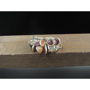 Size 5.75 Sterling Silver Custom Made Various Semi Precious Charms Band Ring
